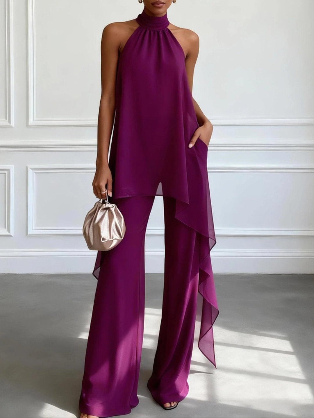 Elegantes Fließendes Damen Zweiteiler Set
