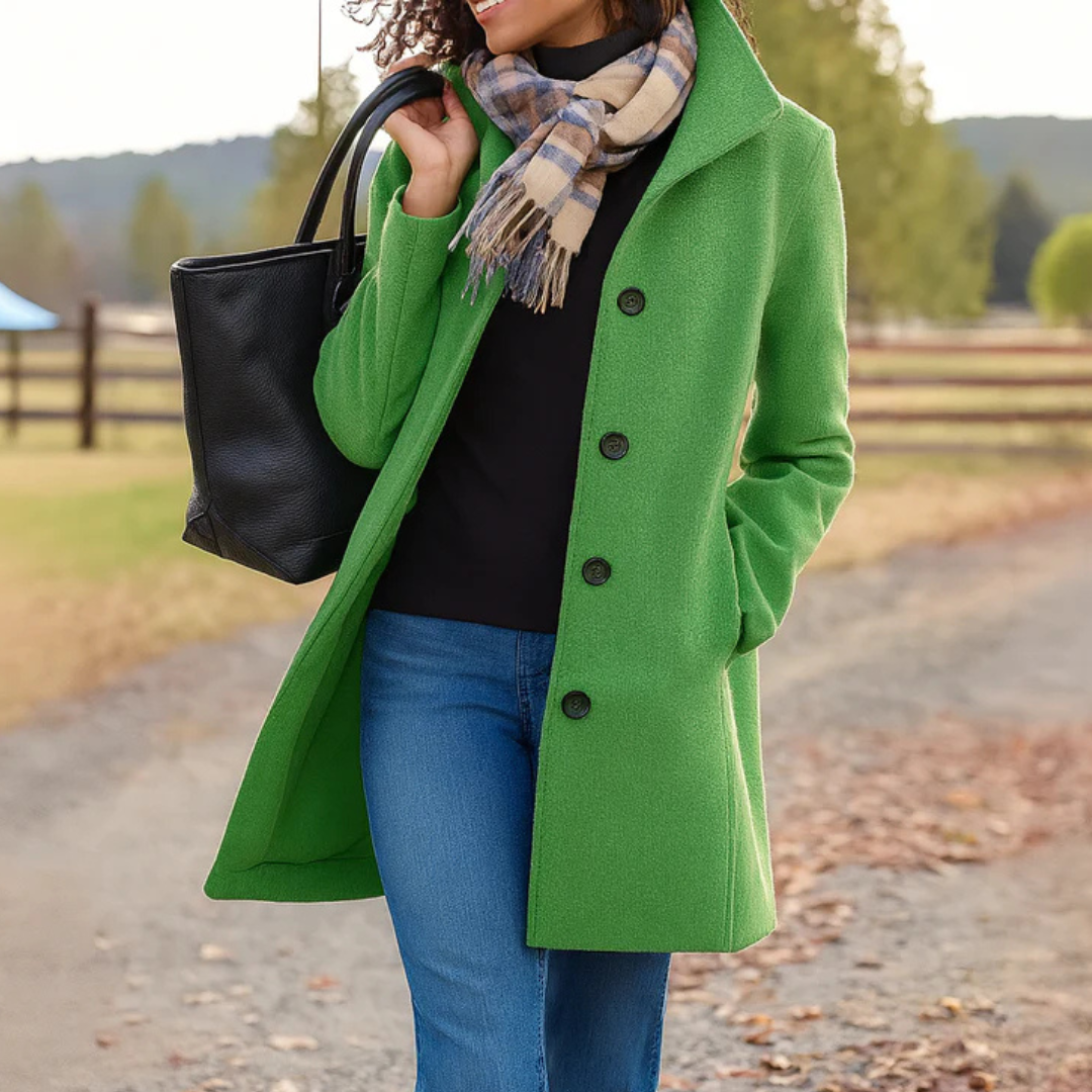 Eleganter Klassischer Damen Wintermantel mit Knopfleiste