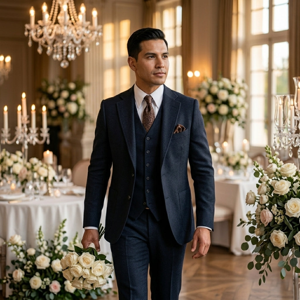Eleganter Klassischer Herren Dreiteiliger Tweed Anzug
