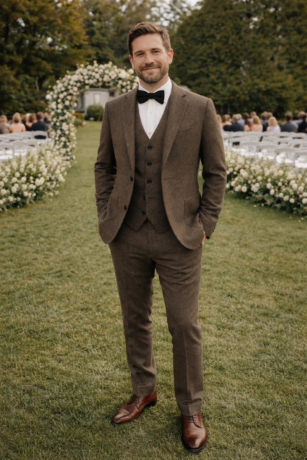 Eleganter Klassischer Herren Dreiteiliger Tweed Anzug