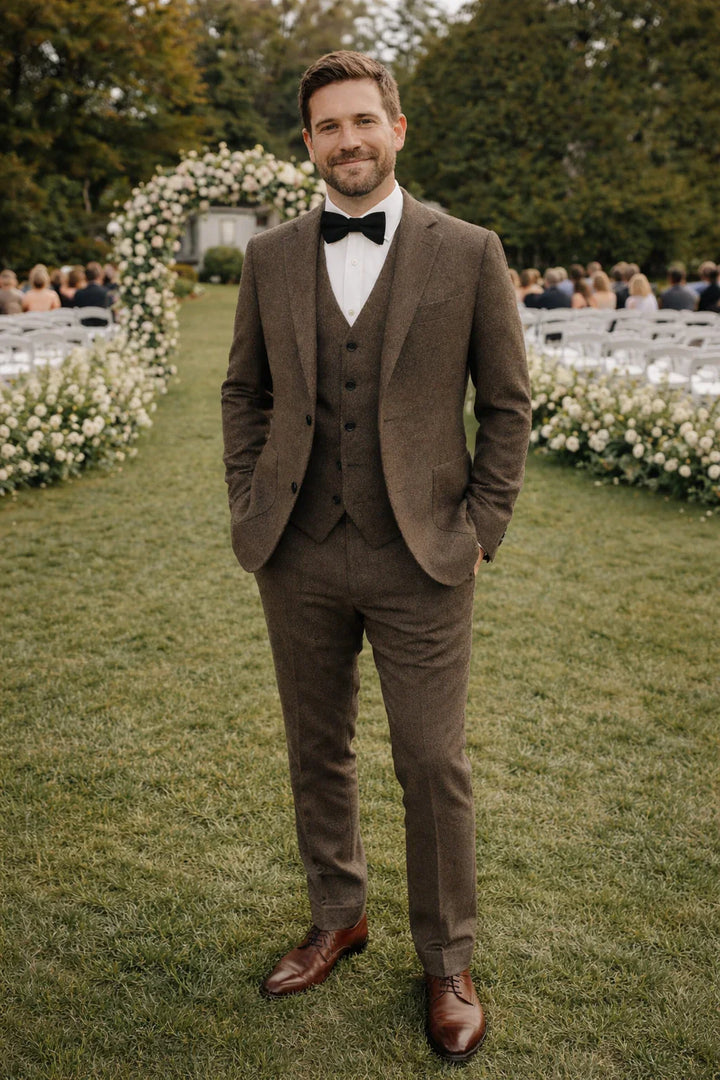 Eleganter Klassischer Herren Dreiteiliger Tweed Anzug