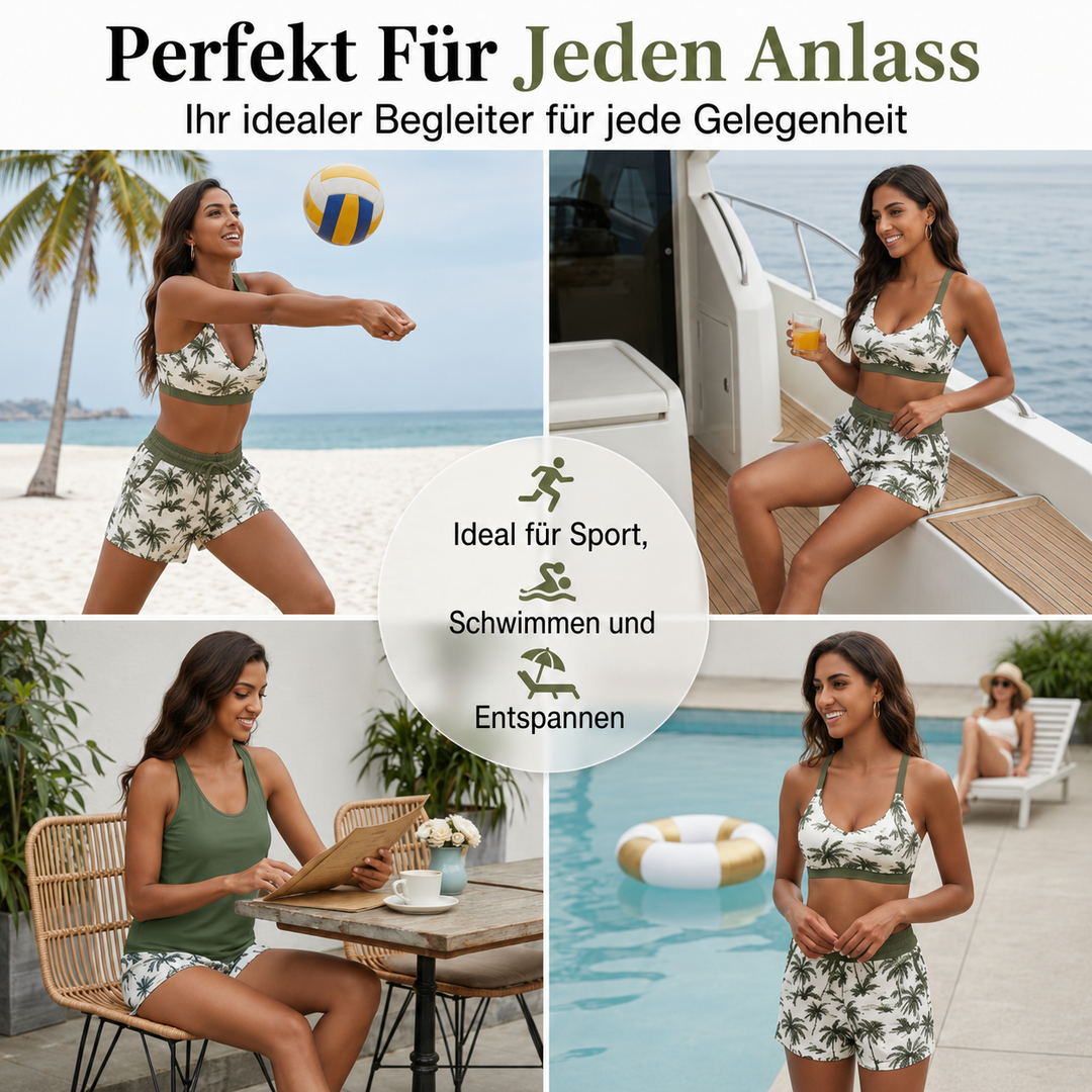 Sommerliches Bedrucktes Damen Bikini-Set mit Strandkleid