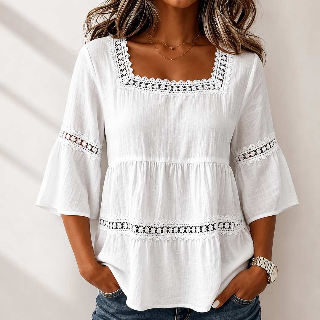 Elegante Karree-Ausschnitt Damen Bluse