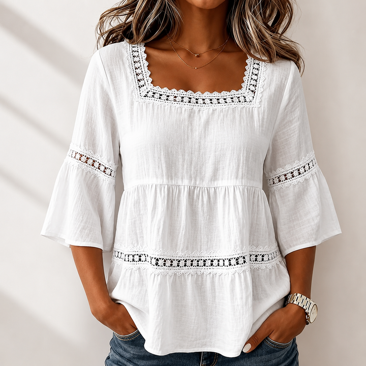 Elegante Karree-Ausschnitt Damen Bluse