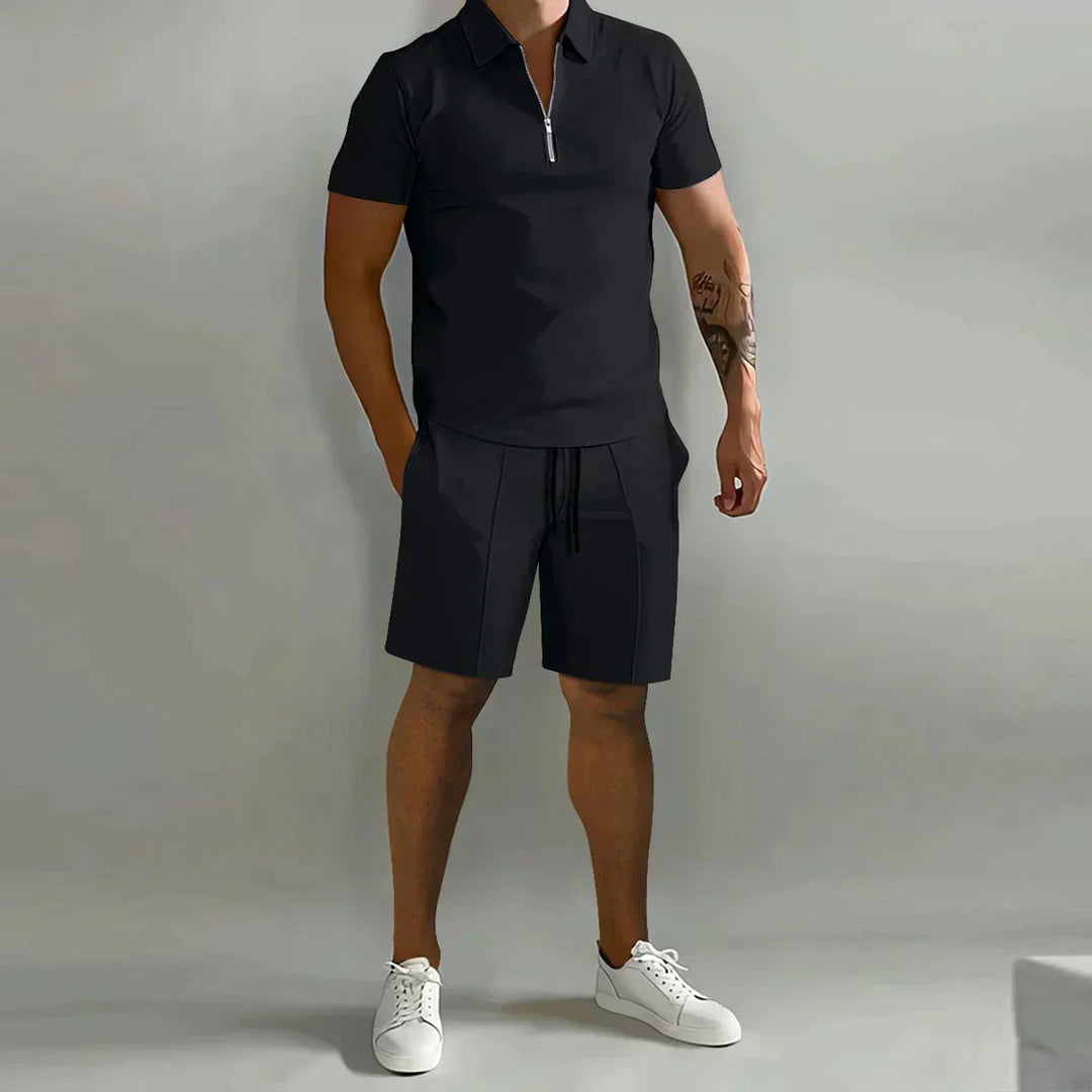 Leichtes Sommerliches Herren Polo-Shorts-Set mit Reißverschluss
