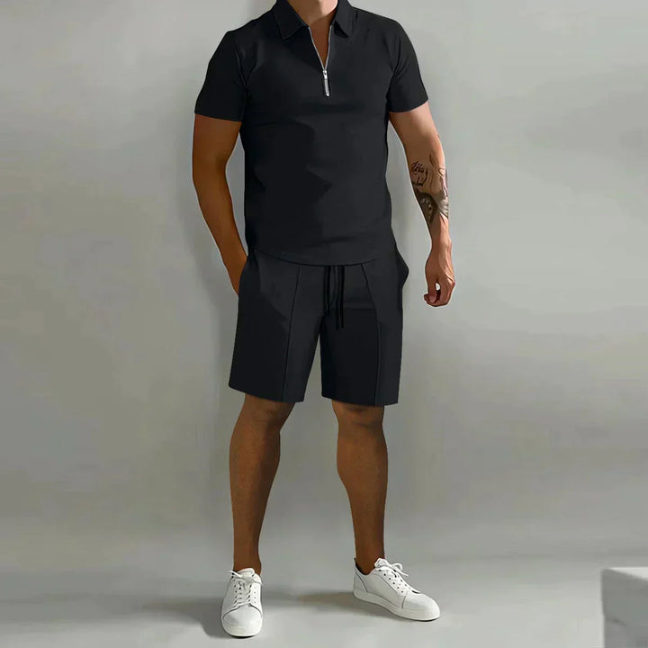 Leichtes Sommerliches Herren Polo-Shorts-Set mit Reißverschluss