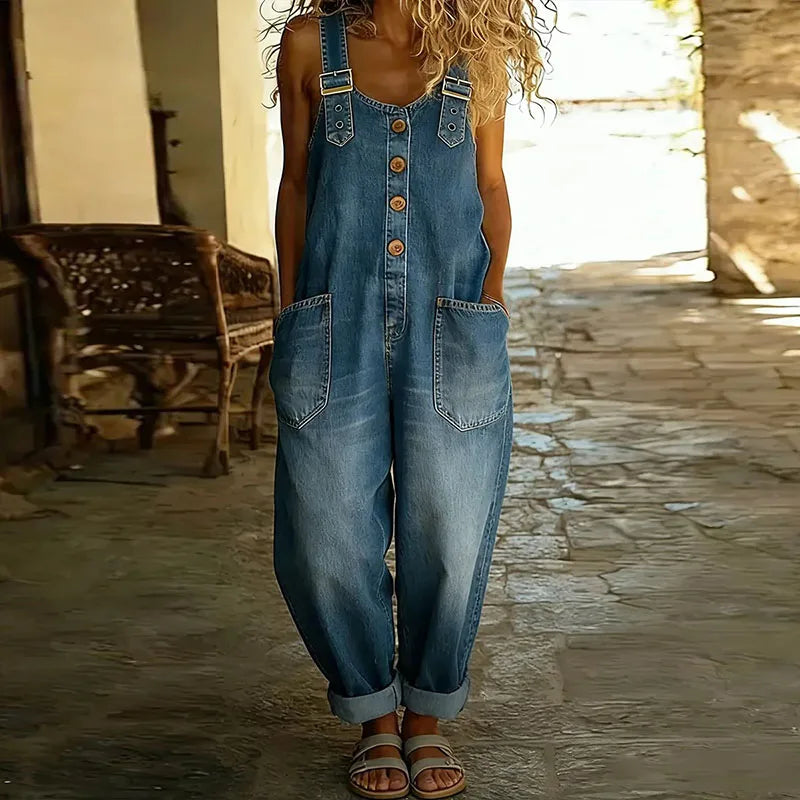 Weicher Vintage Damen Denim-Overall mit verstellbaren Trägern