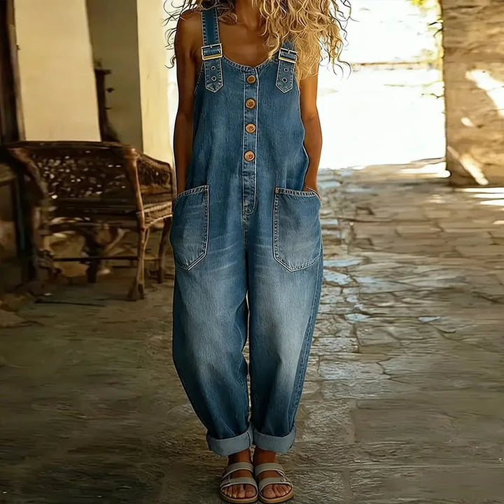 Weicher Vintage Damen Denim-Overall mit verstellbaren Trägern
