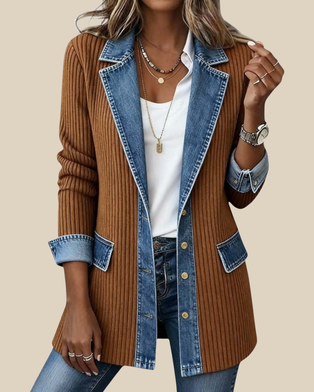 Lässige Patchwork Damen Denimjacke