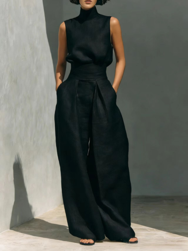 Elegantes Minimalistisches Damen Oberteil &amp; Weite Hosen-Set