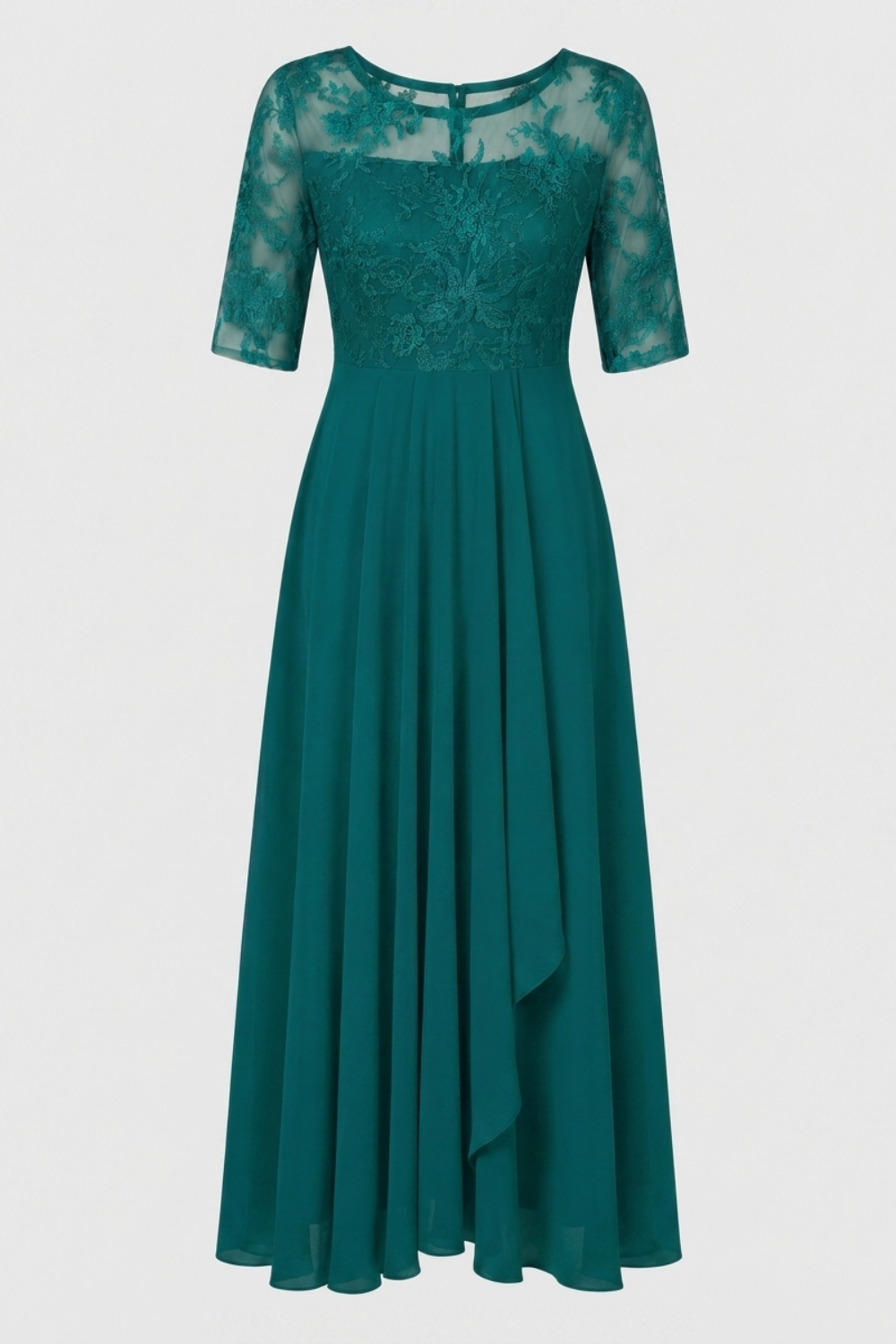 Elegantes Festliches Damen Chiffon-Maxikleid mit Spitzenoberteil