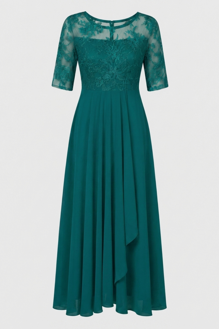 Elegantes Festliches Damen Chiffon-Maxikleid mit Spitzenoberteil