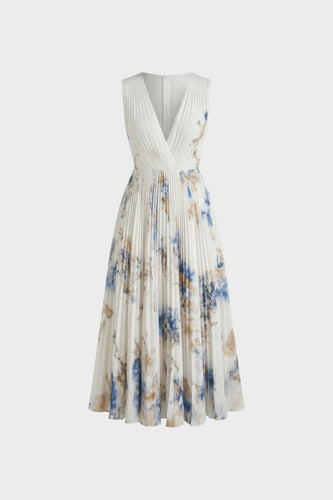 Elegantes Plissee Damen Midikleid mit V-Ausschnitt