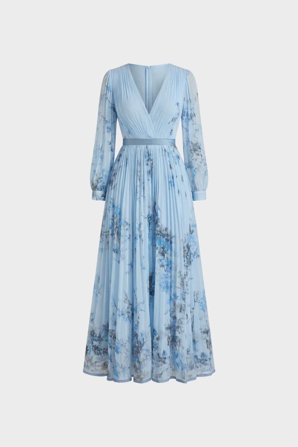 Elegantes Plissee Damen Midikleid mit V-Ausschnitt