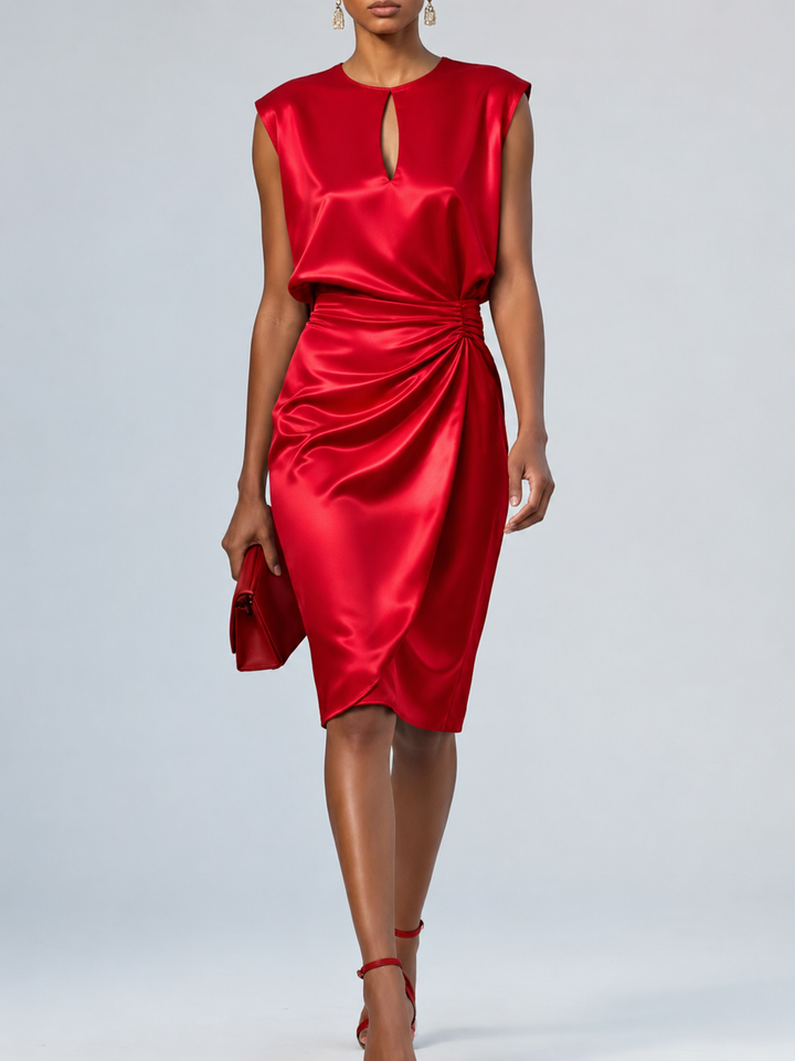 Elegantes Damen Satinkleid mit Raffungen