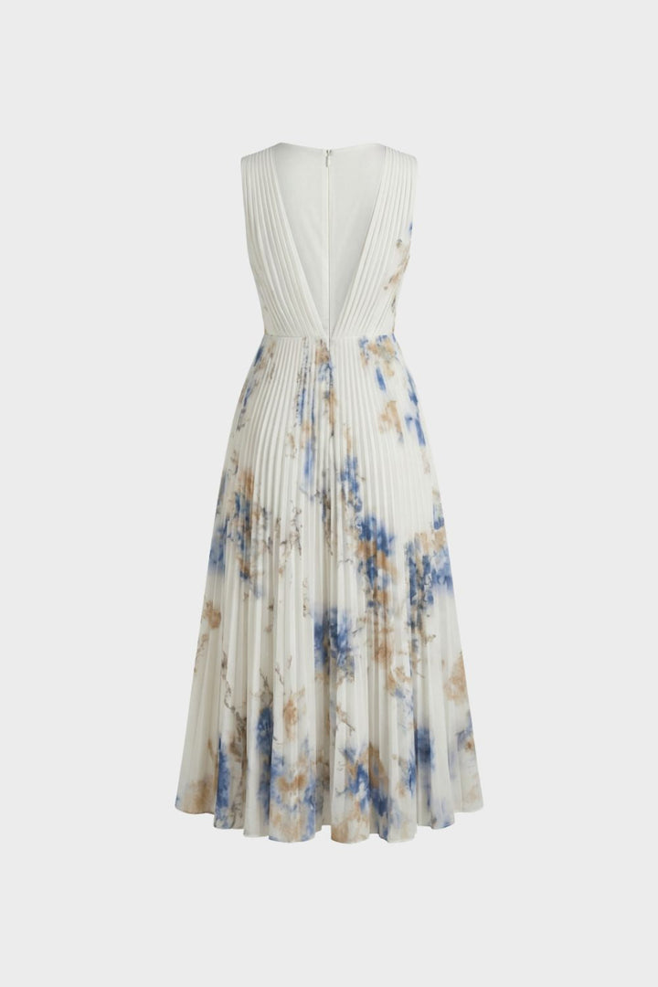 Elegantes Plissee Damen Midikleid mit V-Ausschnitt
