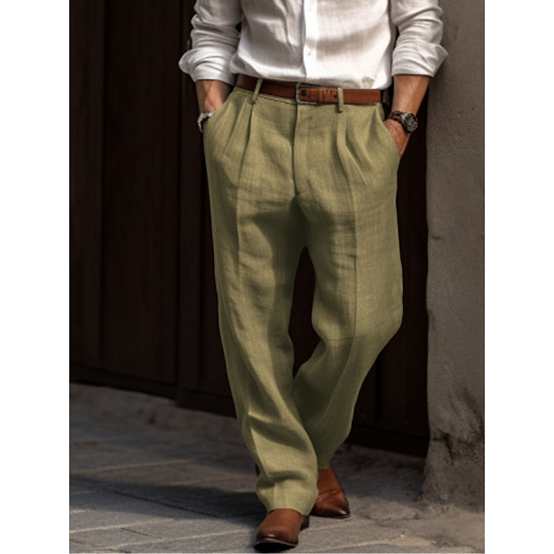 Elegante Plissierte Herren Leinenhose