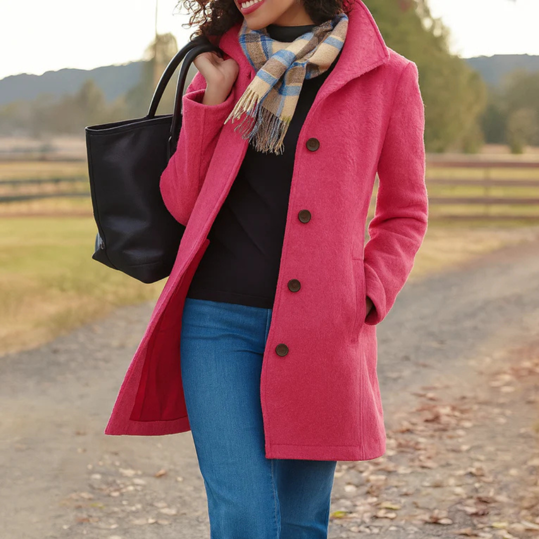 Eleganter Klassischer Damen Wintermantel mit Knopfleiste
