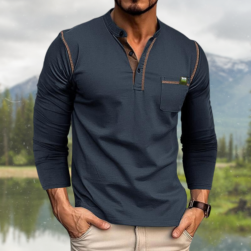 Klassisches Herren Langarm-Poloshirt mit Henley-Kragen
