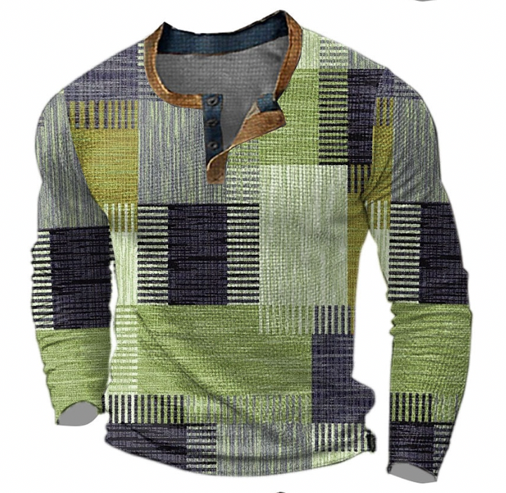 Sweatshirt Herren Henley | Geometrisches Muster &amp; Knopfleiste