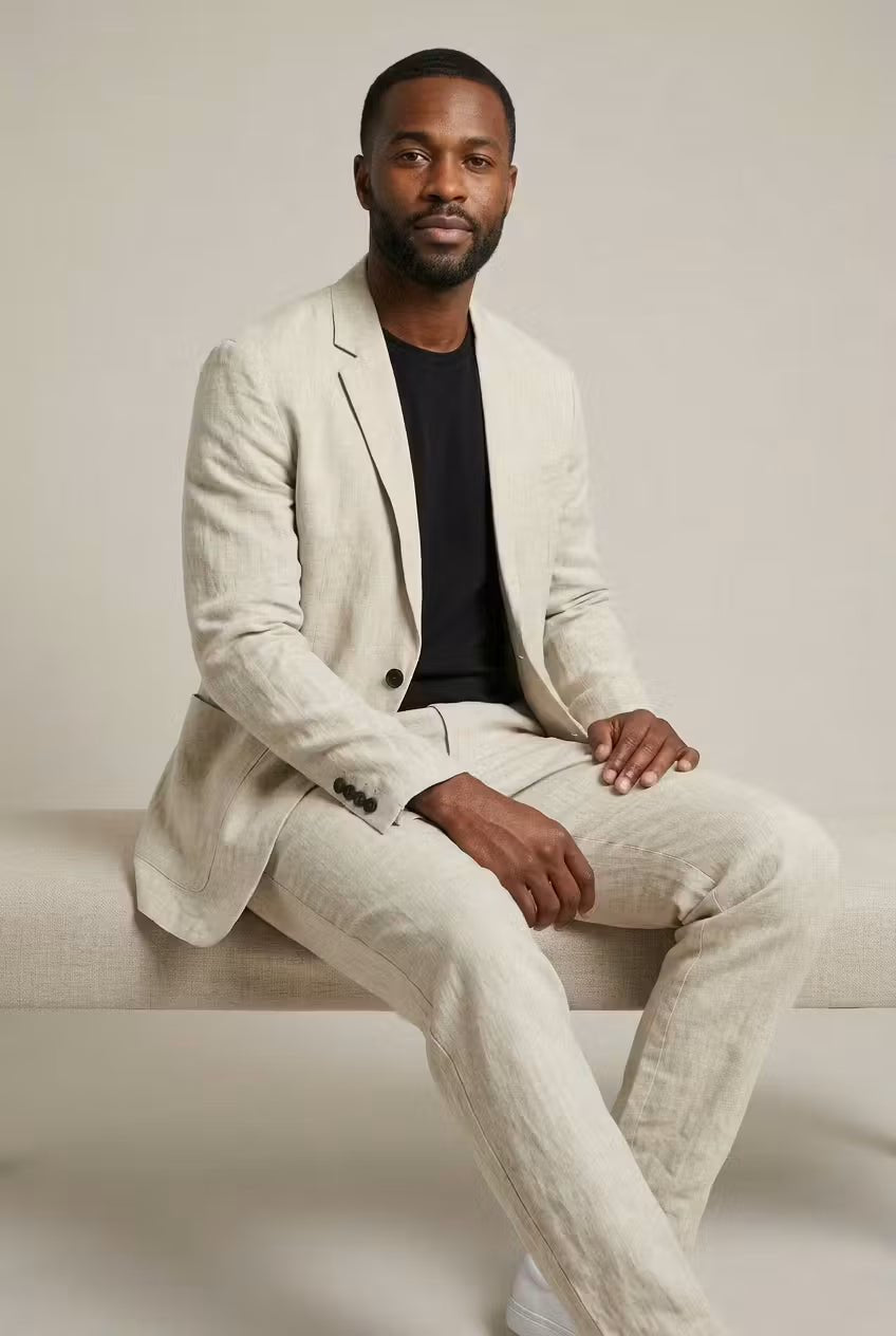 Lässiges Leinen Herren Anzug-Set mit Blazer und Hose