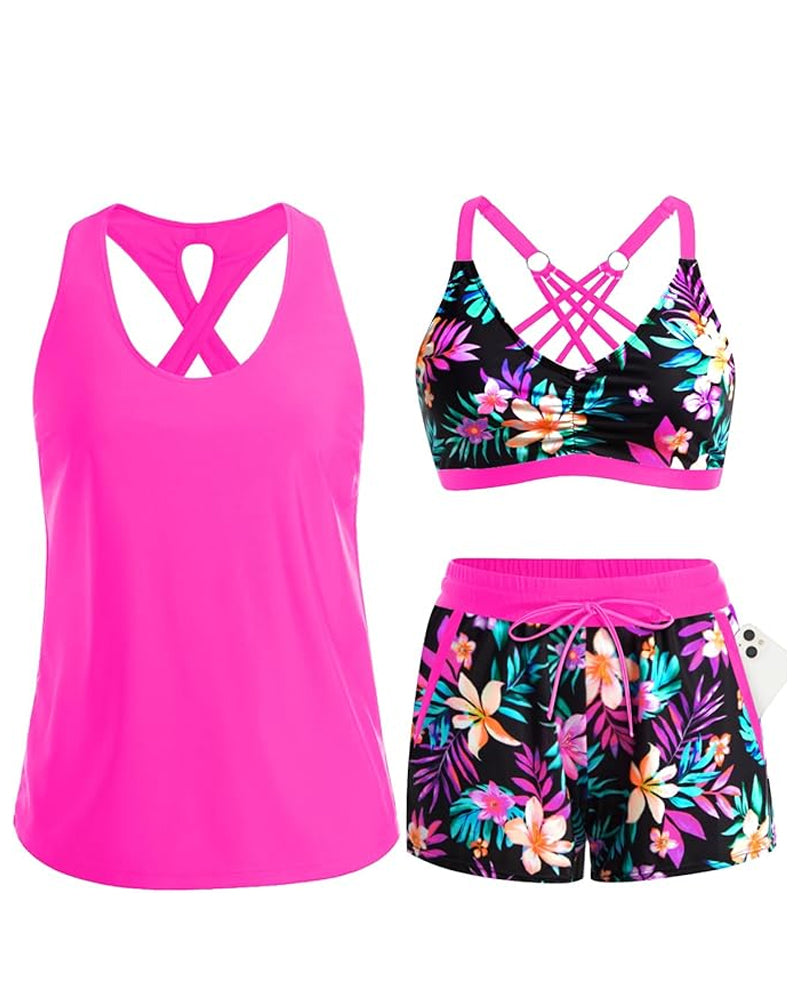 Sommerliches Bedrucktes Damen Bikini-Set mit Strandkleid