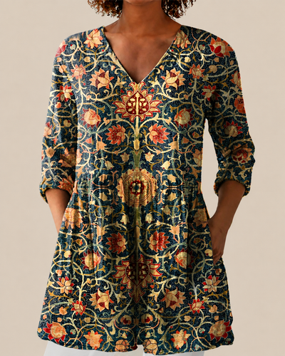 Ausdrucksstarke Lange Damen Bluse mit Muster