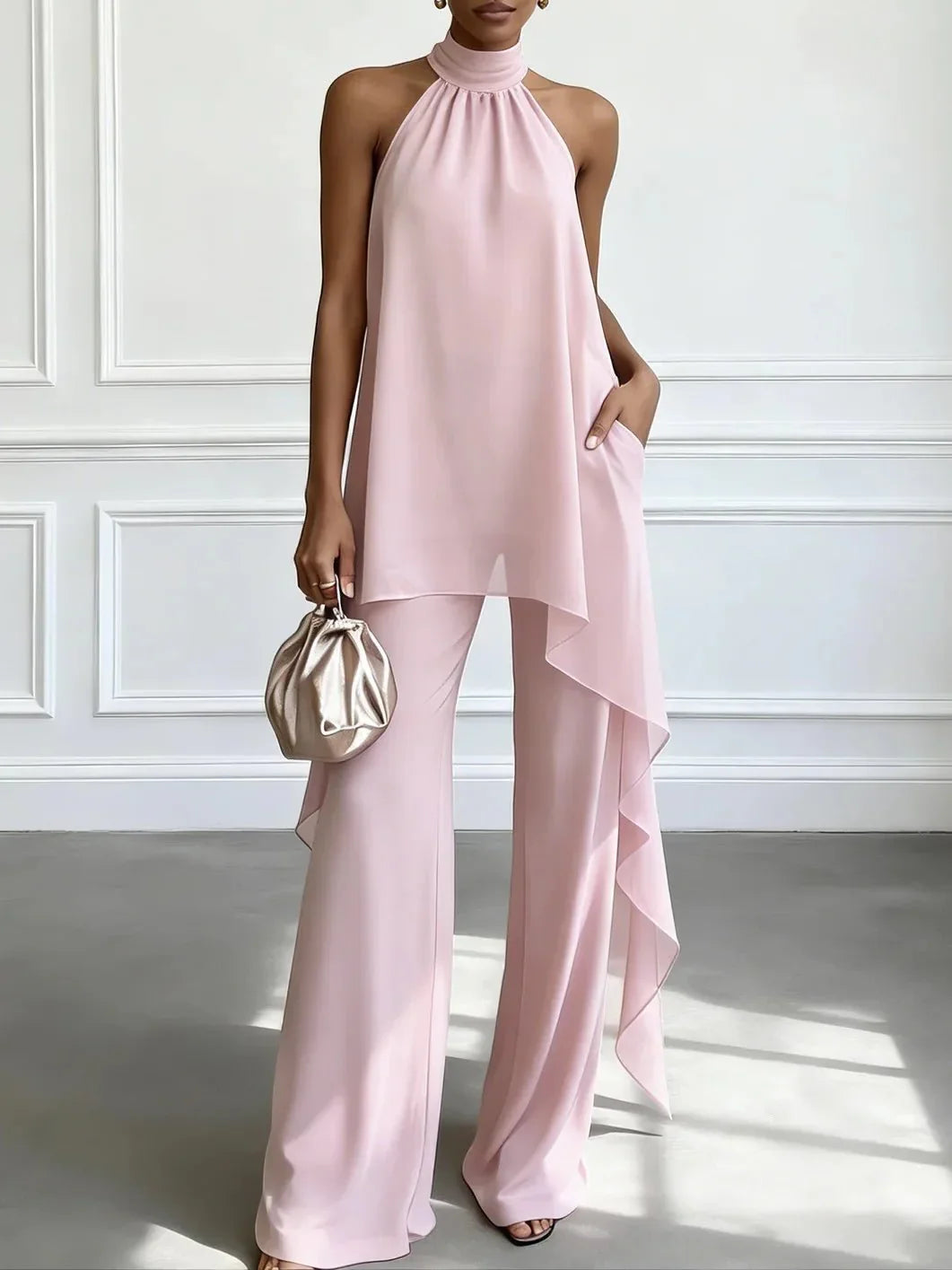 Elegantes Fließendes Damen Zweiteiler Set