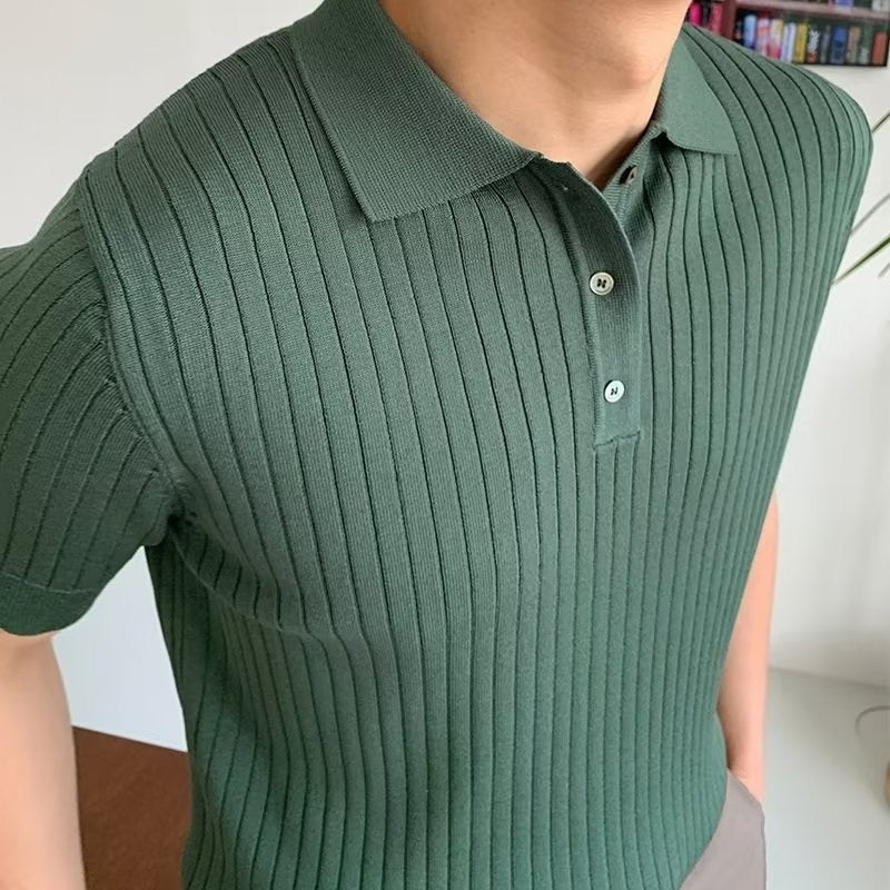 Elegantes Gestricktes Herren Poloshirt aus Baumwolle