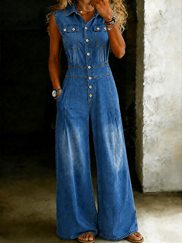 Taillierter Weiter Damen Denim-Jumpsuit