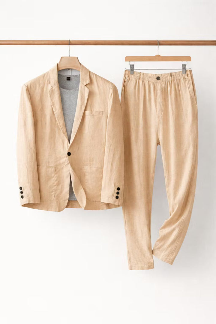 Lässiges Leinen Herren Anzug-Set mit Blazer und Hose