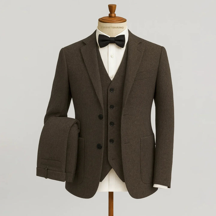 Eleganter Klassischer Herren Dreiteiliger Tweed Anzug