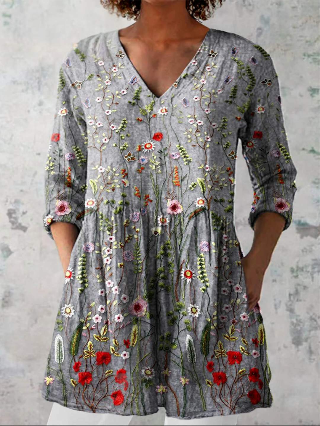 Gemusterte Lange Damen Bluse