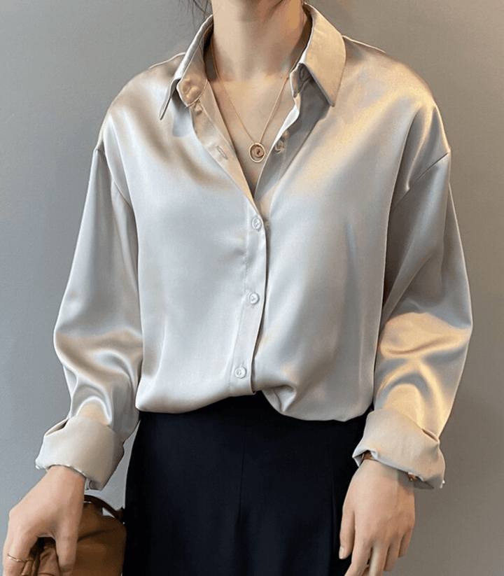 Elegante Satin Damen Bluse mit Knöpfen