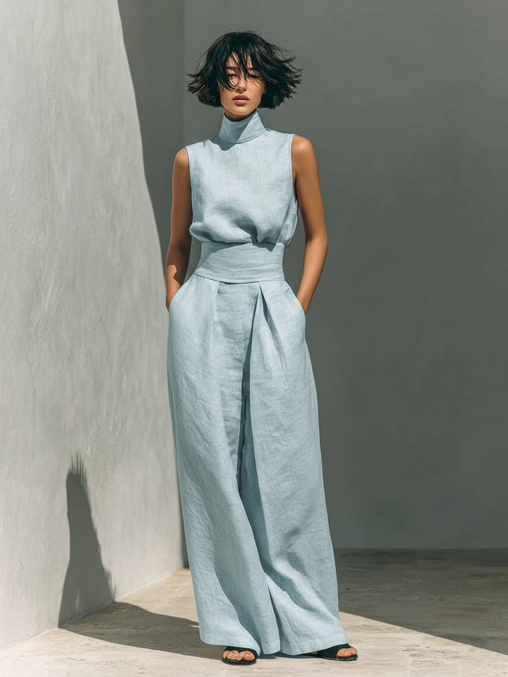 Elegantes Minimalistisches Damen Oberteil &amp; Weite Hosen-Set