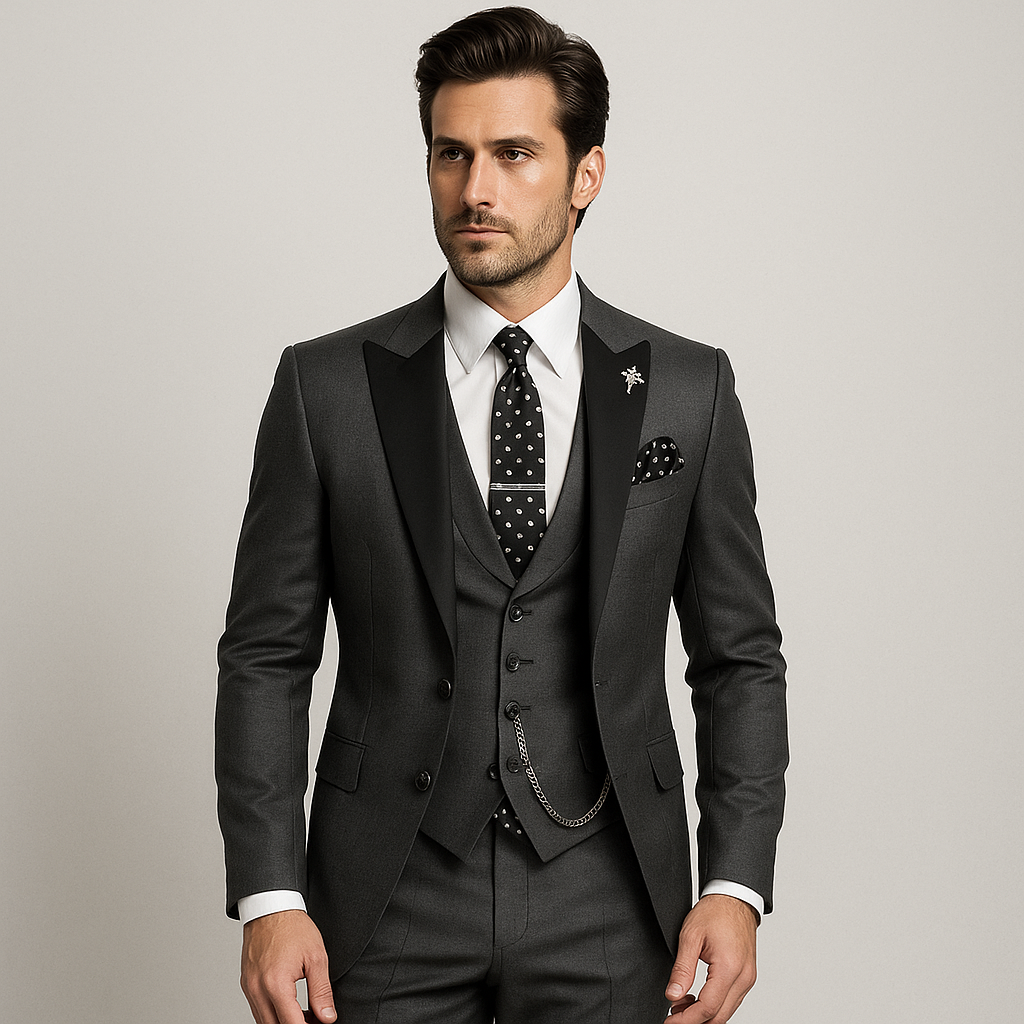 Eleganter Slim-Fit Herren Dreiteiler-Anzug mit Spitzrevers