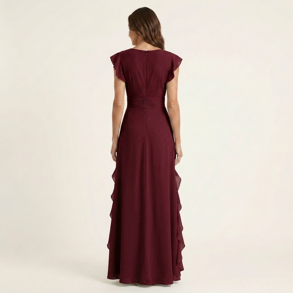 Elegantes Damen Maxikleid mit Wickel-V-Ausschnitt und Flatterärmeln