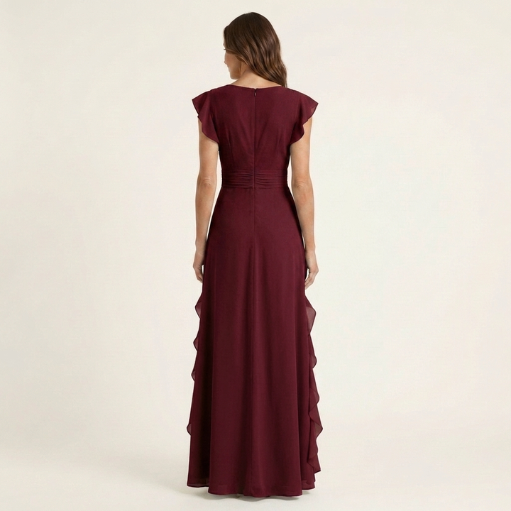 Elegantes Damen Maxikleid mit Wickel-V-Ausschnitt und Flatterärmeln