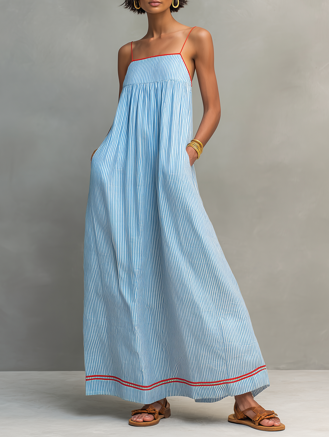 Luftiges Gestreiftes Damen Maxikleid