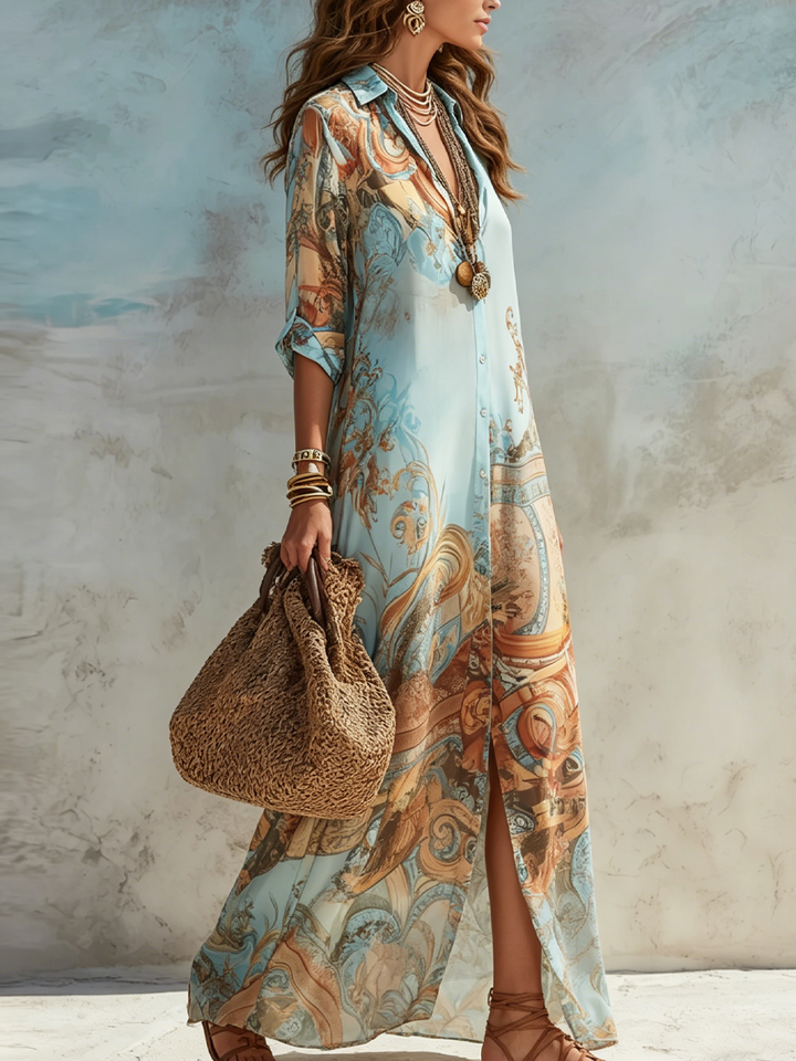 Elegantes Mediterranes Damen Maxikleid