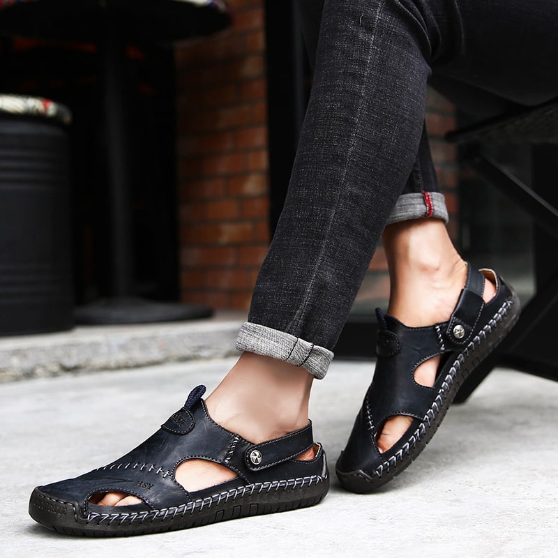 Atmungsaktive Herren Ledersandalen