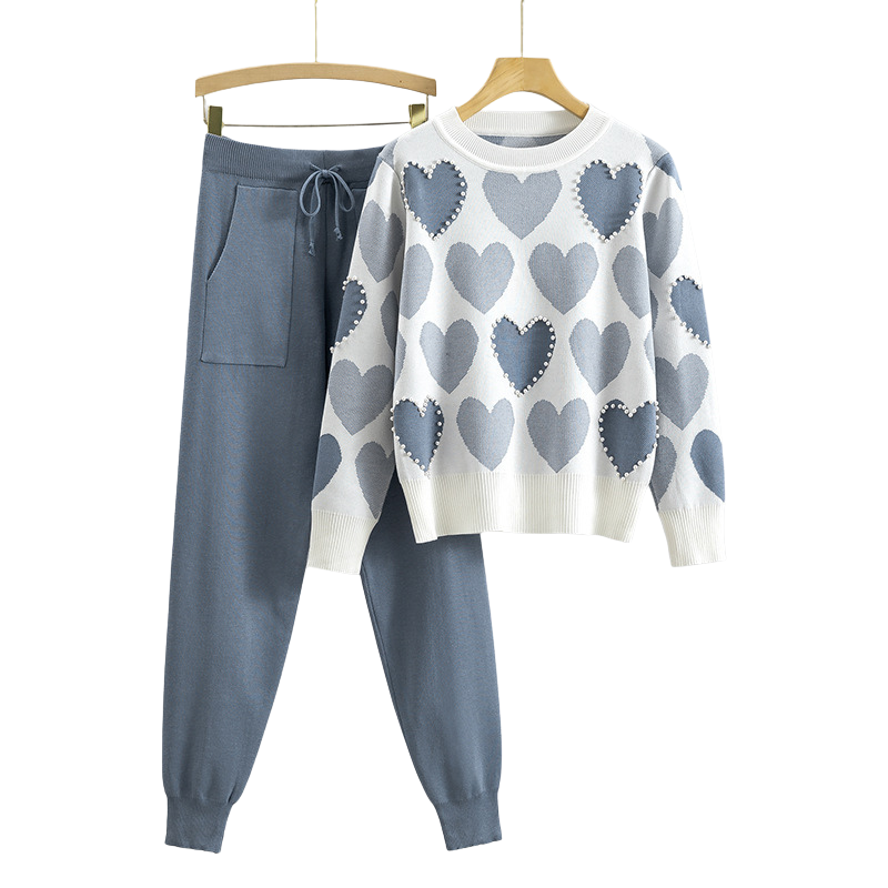 Bequemes Herzmuster Damen Zweiteiler-Set