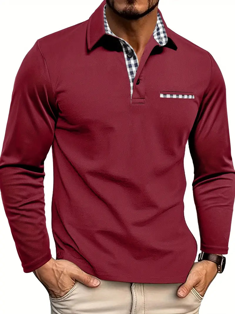 Klassisches Wärmendes Herren Langarm-Poloshirt