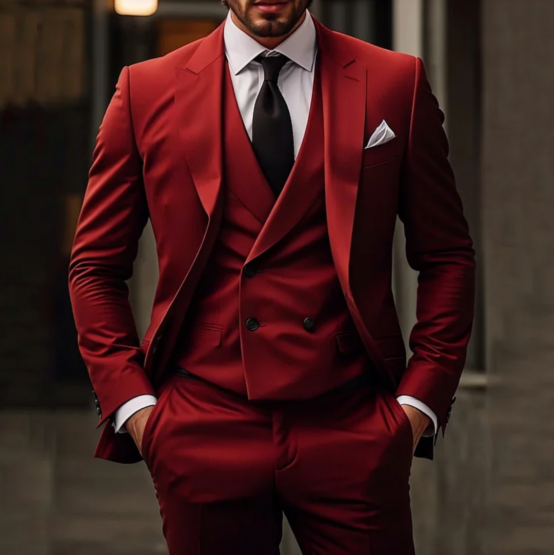 Eleganter 3-Teiliger Herren Anzug mit Sakko, Weste und Hose
