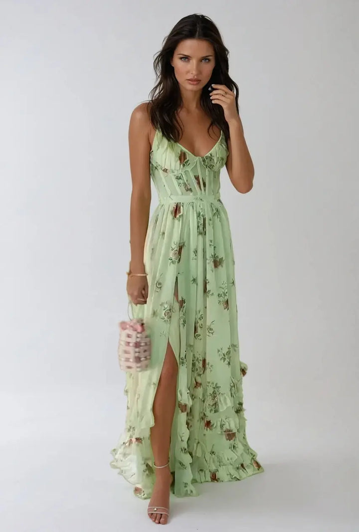 Elegantes Fließendes Damen Sommerkleid mit Rüschen