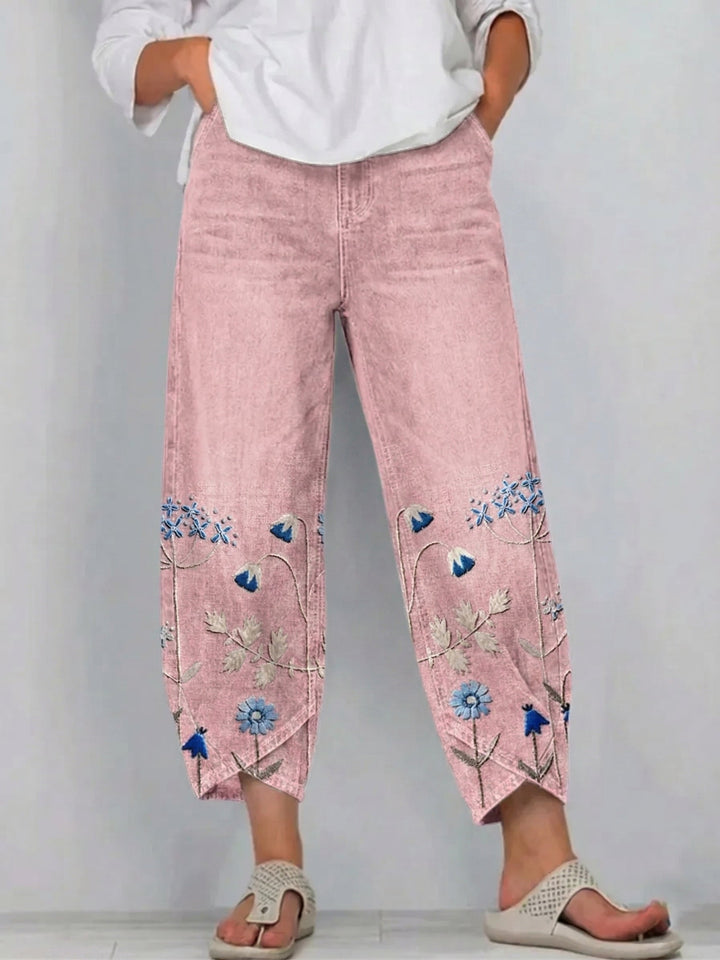 Bestickte Damen Jeans-Hose mit weitem Bein