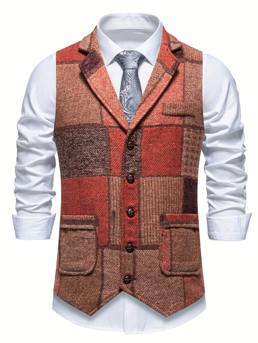 Klassische Elegante Herren Tweedweste mit Fischgrätmuster