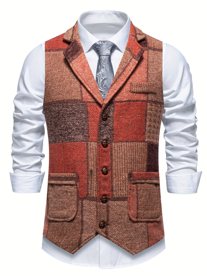 Klassische Elegante Herren Tweedweste mit Fischgrätmuster