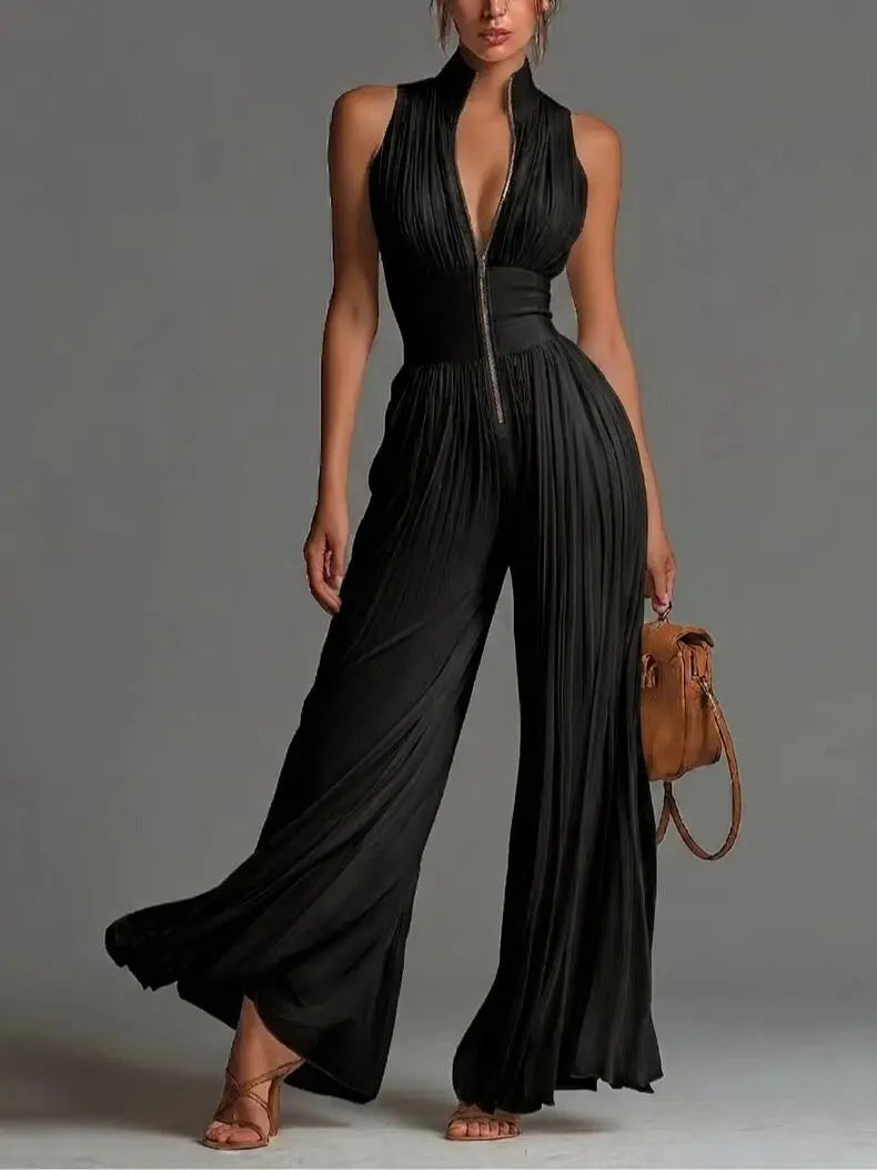 Eleganter Femininer Damen Neckholder-Jumpsuit mit weitem Bein