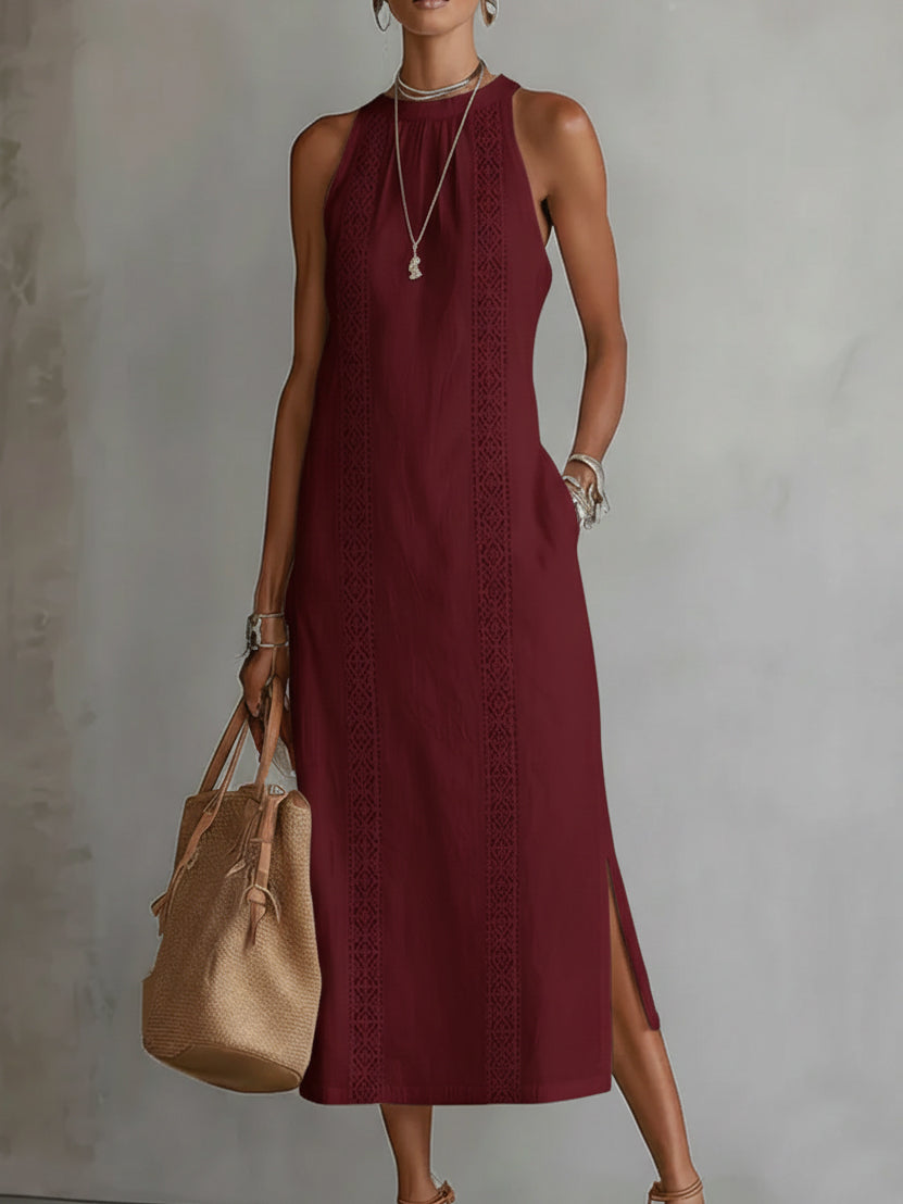 Elegantes Sommerliches Damen Midi-Kleid mit Stehkragen